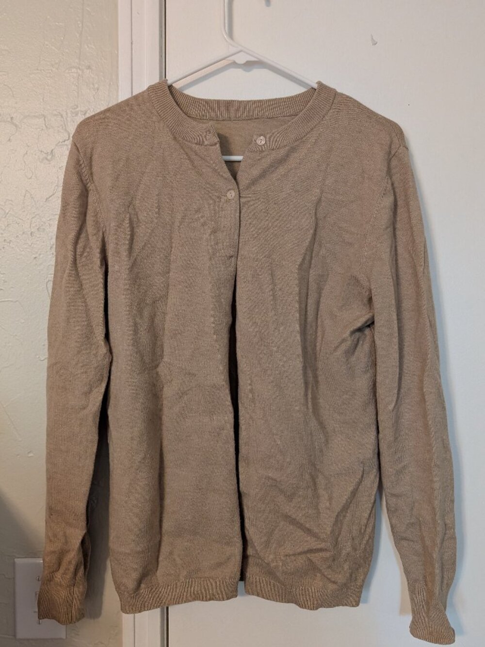 Cream, brown cardigan